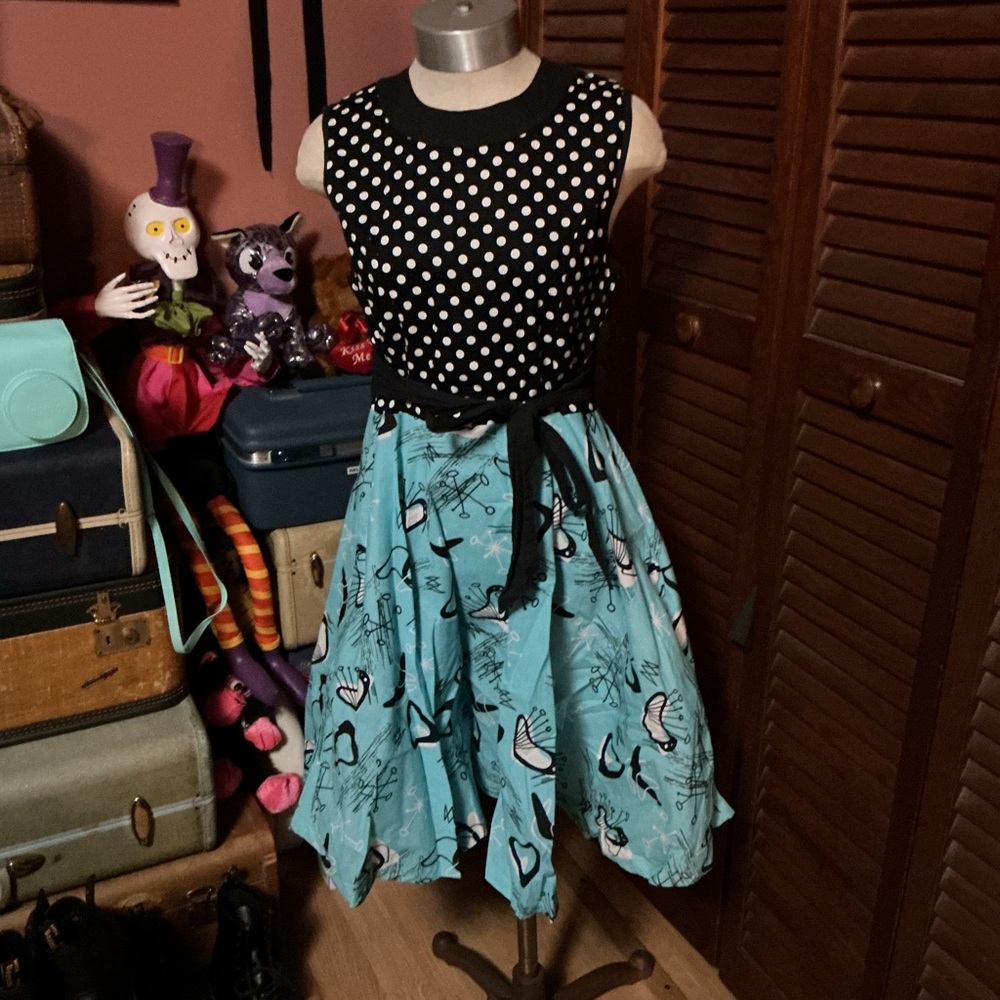 Too Fast Black and Blue Polka Dot Midi Dress